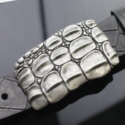 Croco Look Gürtelschnalle, dunkel altsilber, 9x6 cm