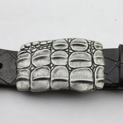 Croco Look Gürtelschnalle, dunkel altsilber, 9x6 cm