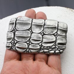 Croco Look Gürtelschnalle, dunkel altsilber, 9x6 cm