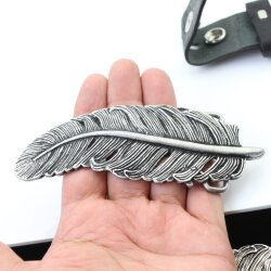 Feather Belt Buckle, Dark Antique Silver