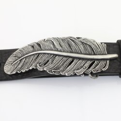 Feather Belt Buckle, Dark Antique Silver