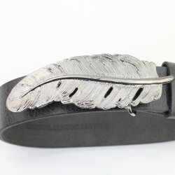 Gürtelschnalle Feder, Gürtelschließe für 4 cm Ledergürtel, Jet Hematite