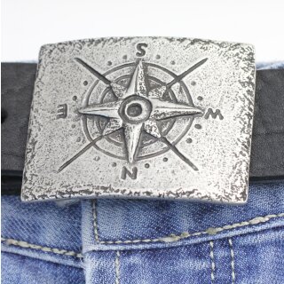 Compass Belt buckle for 4 cm Leather Belt, Dark Antique Silver