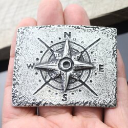 Compass Belt buckle for 4 cm Leather Belt, Dark Antique Silver