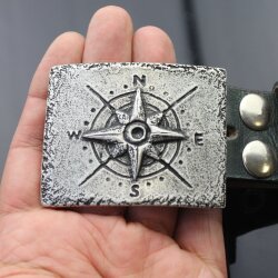 Gürtelschnalle Kompass für 4,0 cm Ledergürtel, dunkel silber