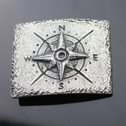 Gürtelschnalle Kompass für 4,0 cm Ledergürtel, dunkel silber