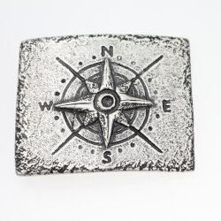 Gürtelschnalle Kompass für 4,0 cm Ledergürtel, dunkel silber