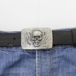 Dark Antique Silver Belt buckle Skull, Deaths head in flames