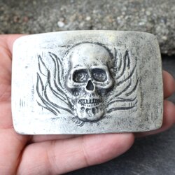 Dark Antique Silver Belt buckle Skull, Deaths head in flames