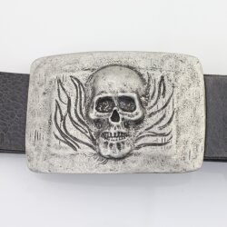 Dark Antique Silver Belt buckle Skull, Deaths head in flames