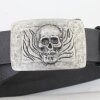 Dark Antique Silver Belt buckle Skull, Deaths head in flames