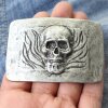 Dark Antique Silver Belt buckle Skull, Deaths head in flames