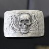 Dark Antique Silver Belt buckle Skull, Deaths head in flames