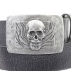 Dark Antique Silver Belt buckle Skull, Deaths head in flames