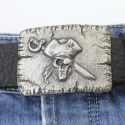 Gürtelschnalle Pirate, Pirat Skull Totenkopf, dunkel silber