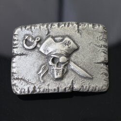 Pirate Skull Belt Buckle, Dark Antique Silver