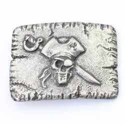 Gürtelschnalle Pirate, Pirat Skull Totenkopf, dunkel silber