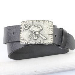 Pirate Skull Belt Buckle, Dark Antique Silver