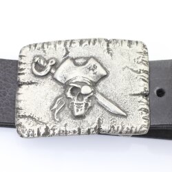 Pirate Skull Belt Buckle, Dark Antique Silver