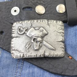 Gürtelschnalle Pirate, Pirat Skull Totenkopf, dunkel silber