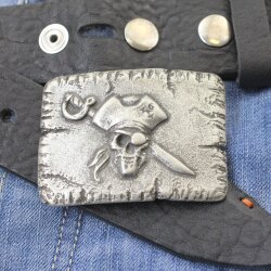 Pirate Skull Belt Buckle, Dark Antique Silver