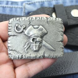 Gürtelschnalle Pirate, Pirat Skull Totenkopf, dunkel silber