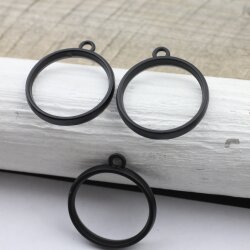 5 Matte Black Round Hollow Frame Glue Blank, Open Bezel Blank Frame, Resin Jewelry Findings