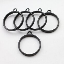 5 Offene Fassung, Lünette Kreis, Anhänger für Gießharz 40x35 mm, mat schwarz