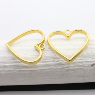 5 Mette Gold Heart Hollow Frame Glue Blank, Drop Open Bezel Blank Frame, Resin Jewelry Findings