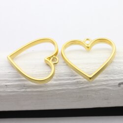 5 Mette Gold Heart Hollow Frame Glue Blank, Drop Open Bezel Blank Frame, Resin Jewelry Findings