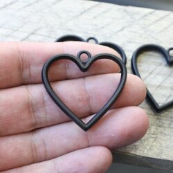 5 Matte Black Heart Hollow Frame Glue Blank, Drop Open Bezel Blank Frame, Resin Jewelry Findings