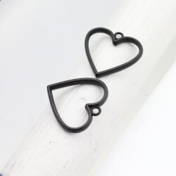 5 Matte Black Heart Hollow Frame Glue Blank, Drop Open Bezel Blank Frame, Resin Jewelry Findings