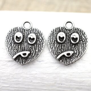 10 Dark Antique Silver Emoji Charms, emoji Pendant