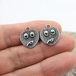 10 Dark Antique Silver Emoji Charms, emoji Pendant