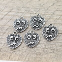 10 Dark Antique Silver Emoji Charms, emoji Pendant