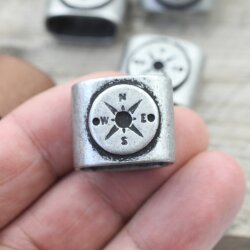 1 Endkappen für Schlüsselanhänger mit Kompass dunkel silber
