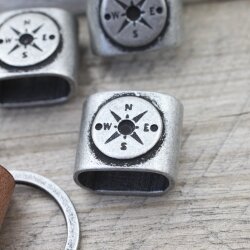 1 Compass Keychain Findings, DIY Keychain, Slider Beads Dark Antique Silver