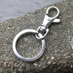 1 Karabiner Schlüsselanhänger mit Ringe, Rhodium Imitation