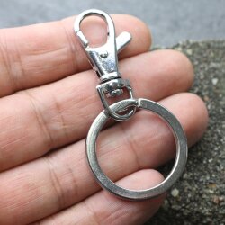 1 Karabiner Schlüsselanhänger mit Ringe, Rhodium Imitation