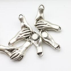 1 Handshake Clasps, Handshake Charms Pendant, Antique Silver