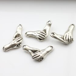 1 Handshake Clasps, Handshake Charms Pendant, Antique Silver