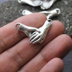 1 Handshake Clasps, Handshake Charms Pendant, Antique Silver