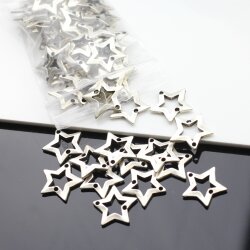 10 Silver Star charms connectors
