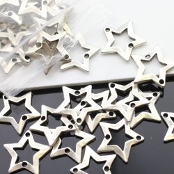 10 Silver Star charms connectors