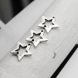 10 Silver Star charms connectors