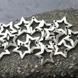 10 Silver Star charms connectors