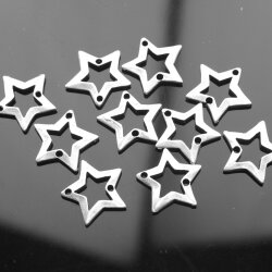 10 Silver Star charms connectors
