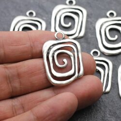 5 Antique Silver Asymmetric Spiral Charms Pendant