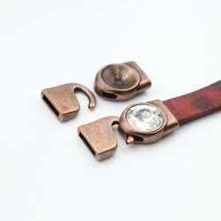 5 Antique Copper Hook Clasp, Bracelet Findings for 12 mm Rivoli Crystals Preciosa and Swarovski