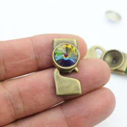 5 Antique Brass Hook Clasp, Bracelet Findings for 12 mm Rivoli Crystals Preciosa and Swarovski